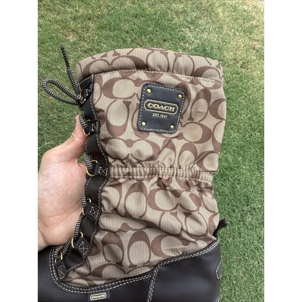 Coach Women's Shane Signature C Brown/Khaki Monogram Mid-Calf Boots Size 9B